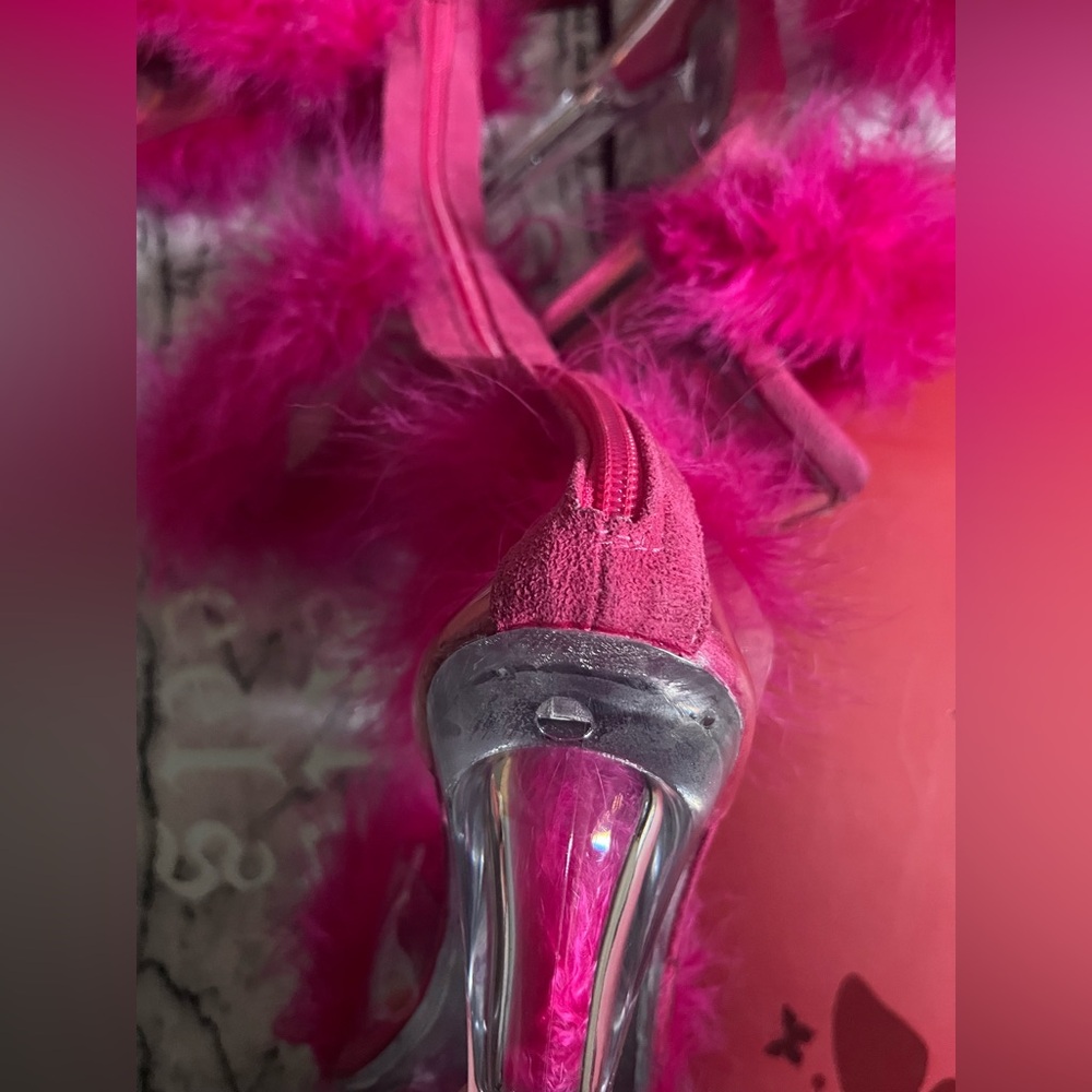 Adore-728F Hot Pink Marabou Fluffy Fur Stripper Pole Dance Heels Gladiator Shoes - Picture 10 of 14